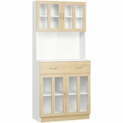 HOMCOM 1.8m Kitchen Cupboard,Storage Cabinet, Framed Glass Doors With Shelves