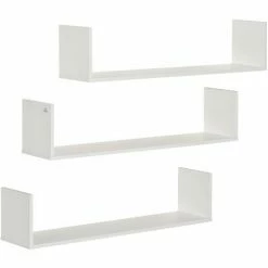 HOMCOM Set Of 3 Wooden Floating Shelves Wall Mount CD DVD Storage Display White