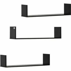 HOMCOM Set Of 3 Wooden Floating Shelves Wall Mount CD DVD Storage Display Black