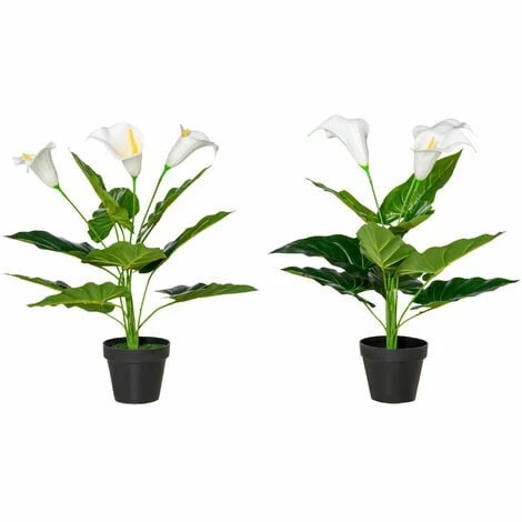 HOMCOM Artificial Set of 2 Calla Lily Flower Faux Plant for Indoor Décor