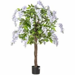 HOMCOM Artificial Realistic Wisteria Flower Tree Faux Plant For Indoor Décor