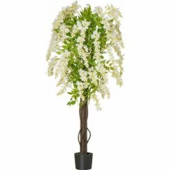HOMCOM Artificial Realistic White Wisteria Tree Faux Plant For Indoor Décor