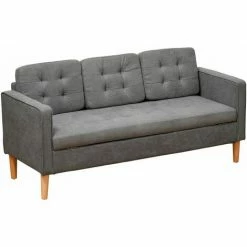 HOMCOM Modern 3-Seater Sofa Button-Tufted Fabric Couch With Storage Chest, Grey