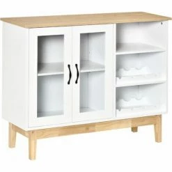 HOMCOM Wine Storage Cabinet With 8 Bottle Wine Rack And Adjustable Shelf, White