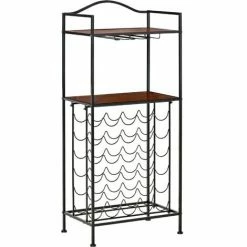 HOMCOM Industrial 30-bottle Wine Rack Barker's Rack With Glass Holders Brown