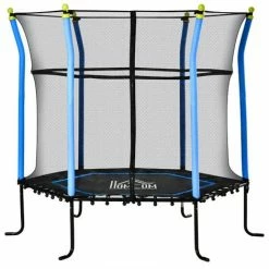 HOMCOM 5.2FT Kids Trampoline With Enclosure Indoor Outdoor For 3-10 Years Blue