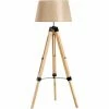 HOMCOM Tripod Floor Lamp W/ Linen Shade Pinewood Legs Adjustable Height White