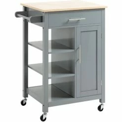HOMCOM Compact Kitchen Trolley Utility Cart On Wheels With Open Shelf Grey