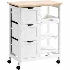 HOMCOM Rolling Kitchen Island Cart, Bar Serving Cart, Compact Trolley White