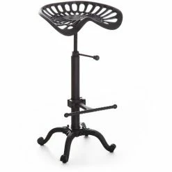 HOMCOM Industrial Style Tractor Adjustable Bar Stool In Cast Iron 360 ° Swivel