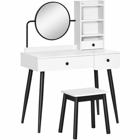 HOMCOM Dressing Table Set with 3 Drawers, Storage shelves and Stool, White