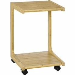 HOMCOM C-Shaped Side Table, Mobile End Table, Under Sofa Table With Wheels
