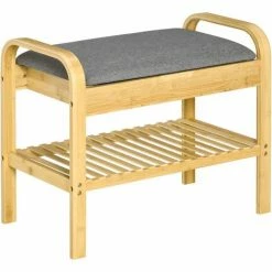 HOMCOM 2-Tier Bamboo Shoe Storage Bench Shoes Rack Stool W/Shelf For Entryway