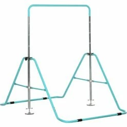 HOMCOM Kids Gymnastics Bar, Foldable Horizontal Bars W/ Adjustable Height, Training Bar W/ Triangle Base - Green