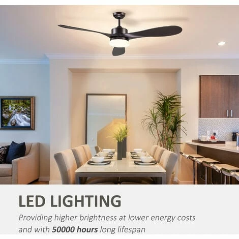 HOMCOM Reversible Ceiling Fan w/ Light, White LED lighting Fan for Bedroom