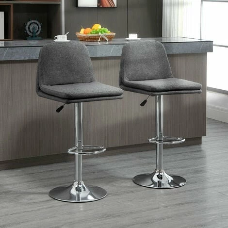 HOMCOM Morden Adjustable Swivel Bar Stools Set of 2, with Backrest, Grey