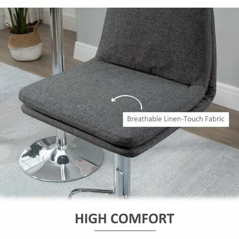 HOMCOM Morden Adjustable Swivel Bar Stools Set of 2, with Backrest, Grey