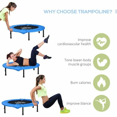 HOMCOM Φ40" Foldable Mini Fitness Trampoline Exercise Rebounder Jumper, Blue