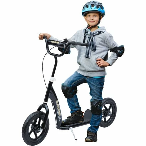 HOMCOM Push Scooter Teen Kids Stunt Bike Ride On with 12" EVA Tyres, Black