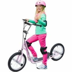 HOMCOM Teen Scooter Children Stunt Scooter W/ 16" Tyres Adjustable Height, Pink