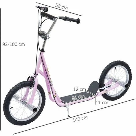 HOMCOM Teen Scooter Children Stunt Scooter W/ 16" Tyres Adjustable Height, Pink
