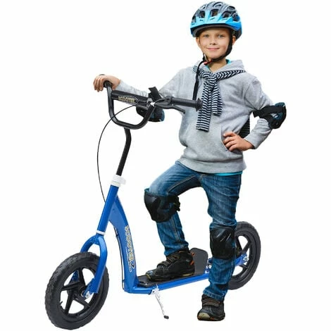 HOMCOM Push Scooter Teen Kids Stunt Bike Ride On with 12" EVA Tyres, Blue