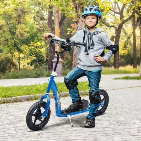 HOMCOM Push Scooter Teen Kids Stunt Bike Ride On with 12" EVA Tyres, Blue