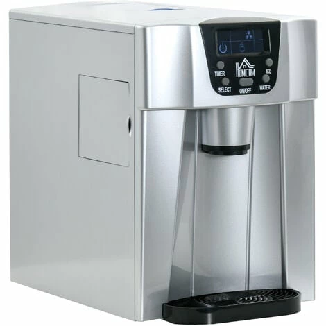 HOMCOM Ice Maker Machine and Water Dispenser No Plumbing Required Silver