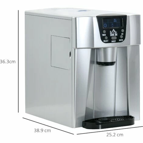 HOMCOM Ice Maker Machine and Water Dispenser No Plumbing Required Silver