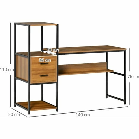 HOMCOM Industrial Computer Desk w/ Storage, Home Writing Table, Walnut Brown