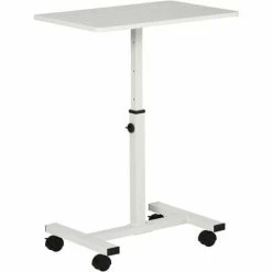 HOMCOM Mobile Laptop Table, End Table With Wheels Height Adjustable, White