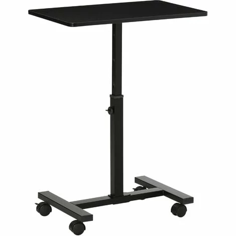 HOMCOM Mobile Laptop Table, End Table with Wheels Height Adjustable, Black