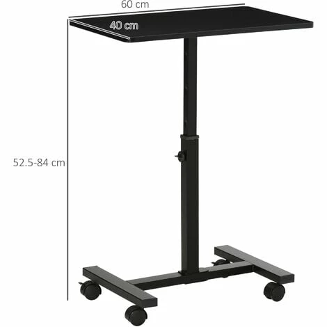 HOMCOM Mobile Laptop Table, End Table with Wheels Height Adjustable, Black