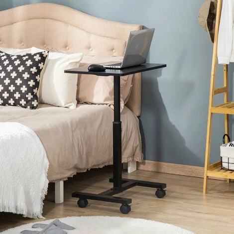 HOMCOM Mobile Laptop Table, End Table with Wheels Height Adjustable, Black
