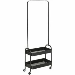 HOMCOM Metal Clothes Rack With Shoe Stand, Clothing Rail On Wheels W/ 2 Basket