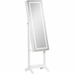 HOMCOM Mirrored Jewellery Cabinet W/ LED Light Lockable Jewellery Armoire White