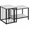 HOMCOM Modern Coffee Table Set Of Two W/ Steel Frame Marble-Effect White, Black