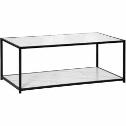 HOMCOM Coffee Table Cocktail Table W/ Faux Marble Top And Steel Frame, White