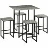HOMCOM Concrete Effect Square Bar Table Set With Stools For 4 People Grey