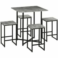 HOMCOM Concrete Effect Square Bar Table Set With Stools For 4 People Grey
