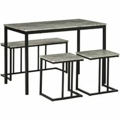 HOMCOM Dining Table Set, Concrete Effect Table And Chairs For 4 People, Grey