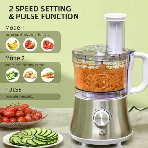 HOMCOM Food Processor w/1L Bowl 1.5L Blender Blades Slicing Grating Discs 500W