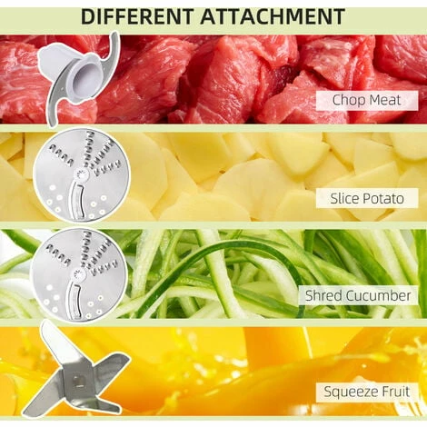 HOMCOM Food Processor w/1L Bowl 1.5L Blender Blades Slicing Grating Discs 500W