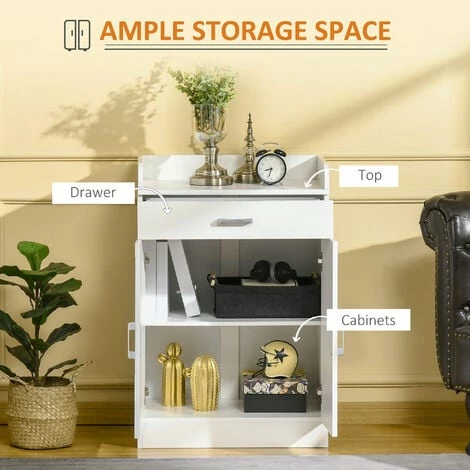 HOMCOM Modern Storage Cabinet, Small Floor Cupboard with Drawer Shelf White
