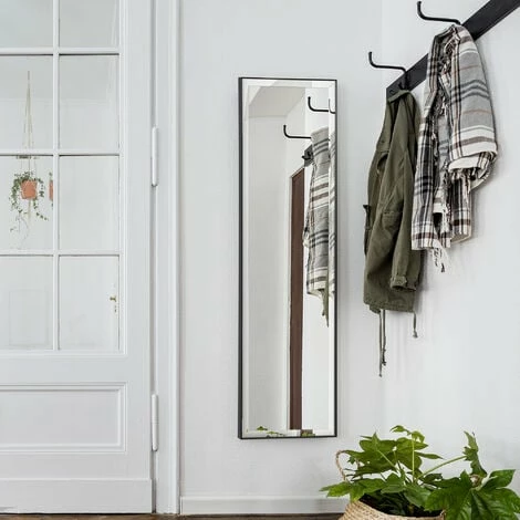 HOMCOM Full Length Mirror Dressing Mirror Wall-Mounted for Bedroom Black