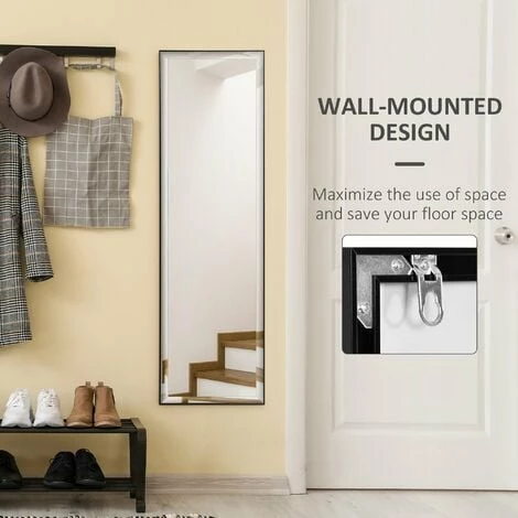 HOMCOM Full Length Mirror Dressing Mirror Wall-Mounted for Bedroom Black