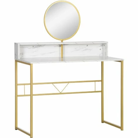 HOMCOM Dressing Table Vanity Makeup Desk W/ Faux Marble and Steel Frame White