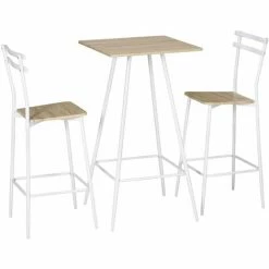 HOMCOM Bar Table And Stools W/ Steel Frame And Footrest For Bar Kitchen, White