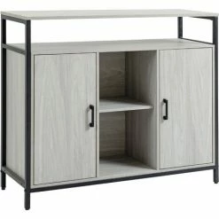 HOMCOM Modern Sideboard Storage Cabinet With Adjustable Shelves Light Grey