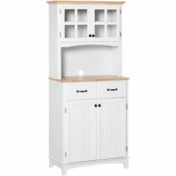 HOMCOM Coastal Kitchen Cupboard Storage Cabinet W/ Drawer Microwave Counter